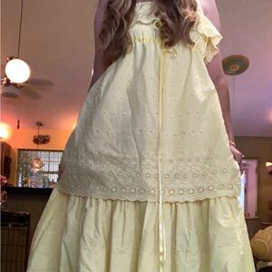 Vintage MCM Handmade Yellow Tiered Maxi Dress Xs Carrie Bradshaw Sex & The City